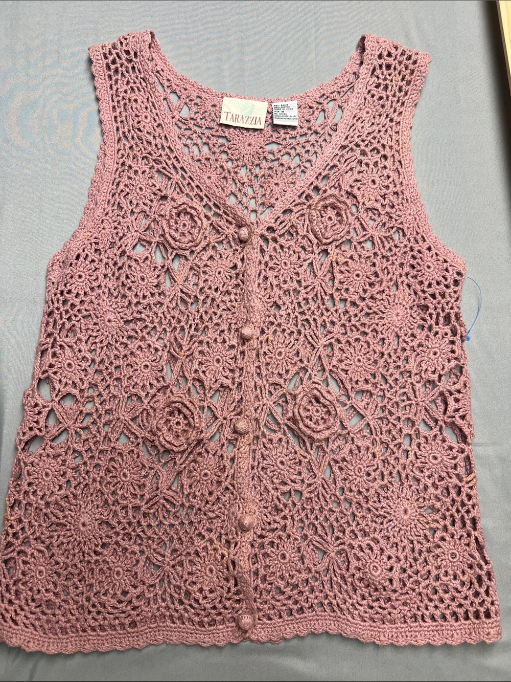 TARAZZIA Dusty Rose Crochet Openwork Vest0859-a1